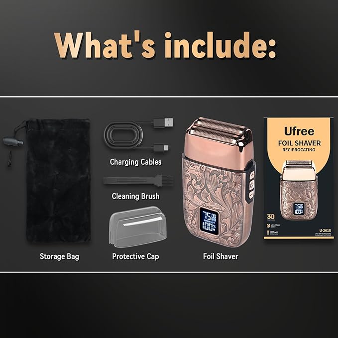 Ufree Close Shave Electric Foil Shavers for Men, 3-Speed Electric Razor, Bald Head Shavers, Face Shaving Beard Trimmer with LCD Display, Gifts for Men