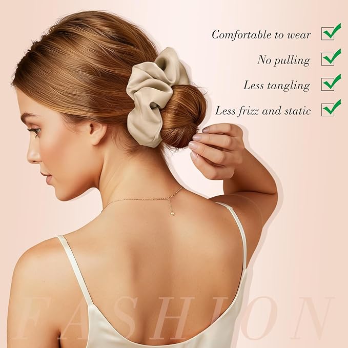 Large Satin Scrunchies, 8 Pack Sleepy Hair Tie Oversized 6inch Satin Scrunchies for Thick Hair Women Girl