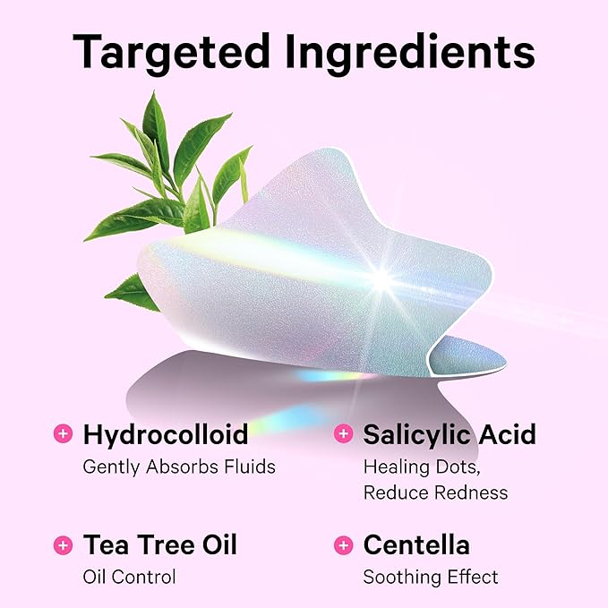 Sosky Hologram Pimple Patches for Face, Hydrocolloid Acne Patches with Salicylic Acid, Cute Star Zit Stickers,Colorful Blemish Covers,48 Count Pink Heart Flower