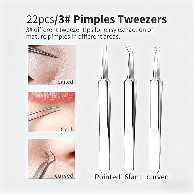 22 Pcs Pimple Popper Tool, Blackhead Remover Acne and Zit Comedone Extractor Kit