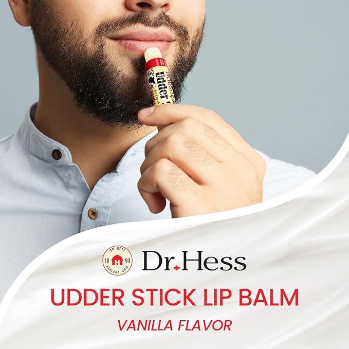 Dr. Hess Original Udder Stick SPF Lip Balm, Soothing Moisturizer Sun Screen Balm for Dry Lips with Jojoba, Beeswax & Shea Butter, Total Lip Care, Hydration & Repair, Vanilla Flavor, 4 Pack