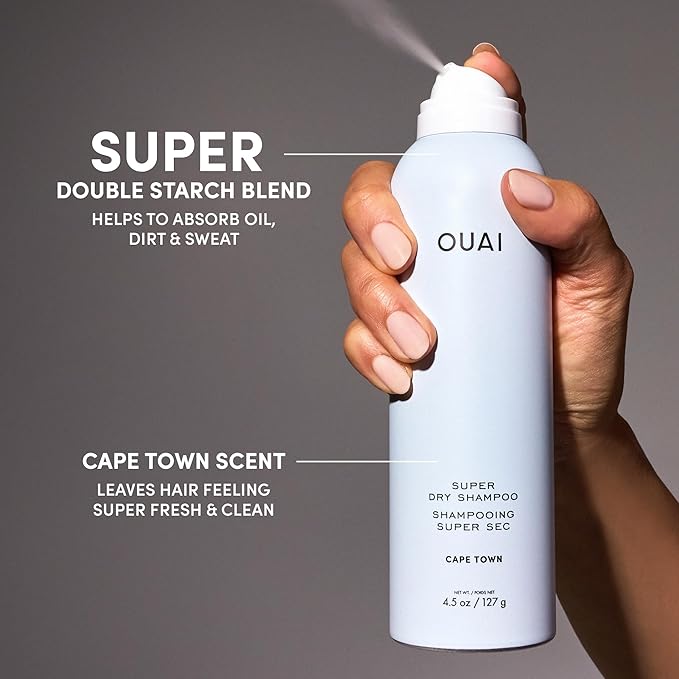 OUAI Super Dry Shampoo - Volumizing Dry Shampoo - Absorbs Oil, Dirt & Sweat - Blends Seamlessly into Hair with Zero Residue & Enriched with a Long-Lasting Scent - Cape Town (4.5 oz)