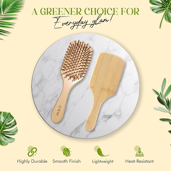 ORW OREN'S Bamboo Hair Brush for Hair Growth - Bamboo Bristle Detangler Paddle Brush, Scalp Stimulation – Natural, Sustainable Hair Care for Women, Men & Kids - Narrow