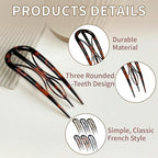 French Hair Pins for Women-6PCS Tortoiseshell U Shaped Clips for Buns, Prestige& Elegant,Internal Teeth Fork Hairpins Styling for Thick Twist Hair