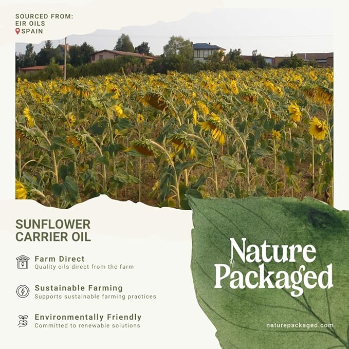 Nature Packaged Sunflower Carrier Oil (1Gal) - Direct from EIR Oils' Farmland in the Sunny Fields of Spain - 100% Pure Carrier Oil for Hair, Face, and Skin
