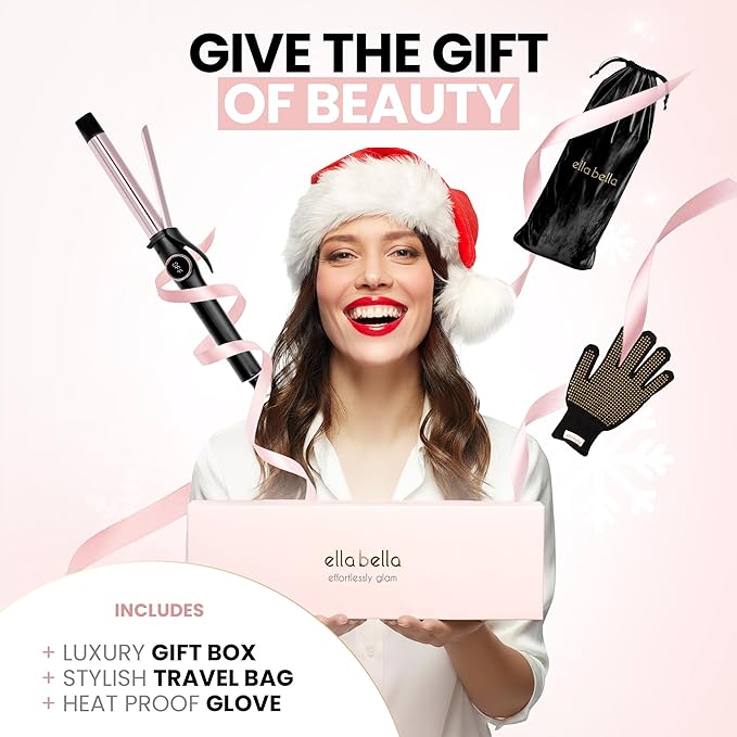 ELLA BELLA® Slimline Curling Iron 1 Inch - Professional Curling Wand with Dual Voltage, Titanium Coating, for Long-Lasting Curls and Reliable Styling