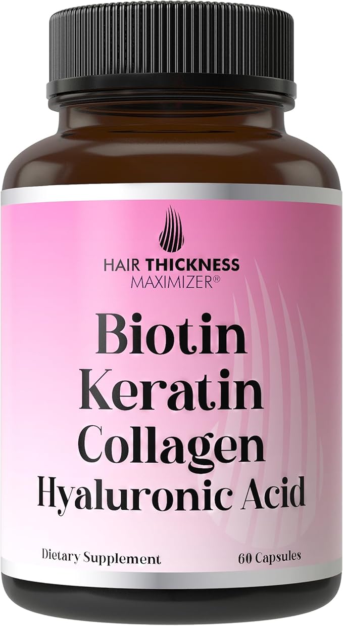 Biotin + Keratin + Marine Collagen + Hyaluronic Acid, 4-in-1 Hair Growth Vitamins with 10000mcg Biotin Capsules, Thickening Complex for Women & Men with Hair Thinning