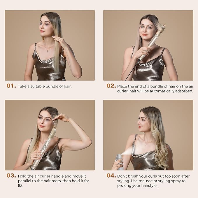 Ukliss 8 in 1 Hair Dryer Brush & Multi Hot Air Styler–Foldable 110,000 RPM Blow Dryer Brush Tool Set with Diffuser Auto-Wrap Curler for Fast Drying Curling Straightening Hair Daily Styling (1.25'')