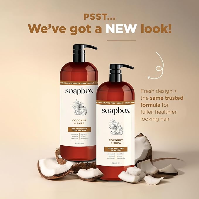Soapbox Shampoo and Conditioner Set with Coconut Oil, Jojoba Oil, Aloe and Shea Butter to Moisturize and Nourish for All Hair Types, 1 Liter Each (Pack of 2)