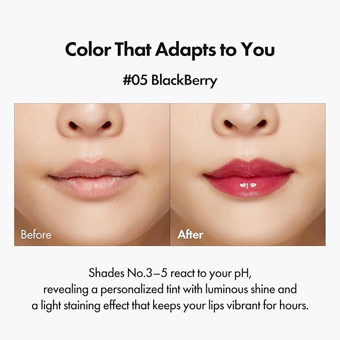 Blanc Essential Lip Oil - 50HR Moisturizing, Hydrating & Color Changing Korean Tinted Lip Oil Gloss Makeup with 6 Plant Extracts - Lightweight, Non-Sticky Finish 0.15 fl oz (#05 Blackberry)