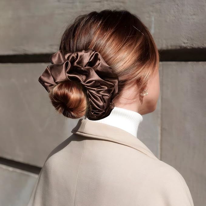 CEELGON Dark Brown Big Satin Scrunchie6.5 Inches Jumbo Scrunchies Silky Hair Ties Oversized Ponytail Holderfor Thick Curly Hair Extra Large Hair Accessories for Women (Espresso)