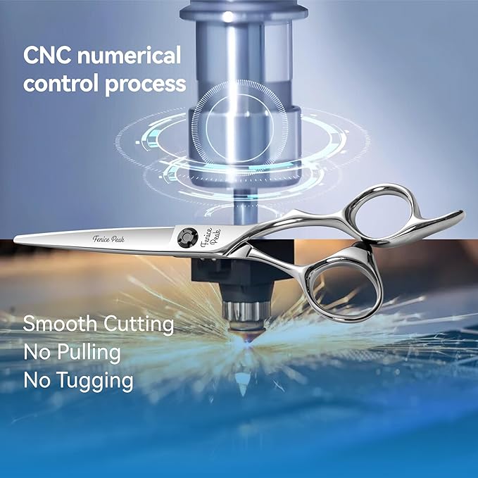 Fenice Peak CNC Professional Hair Cutting Scissors 6.0 Inch Sharp Convex Blade Barber Shears Made of VG10 Japanese Stainless Steel with Adjustment Screw for Salon Hairdressing and Home User