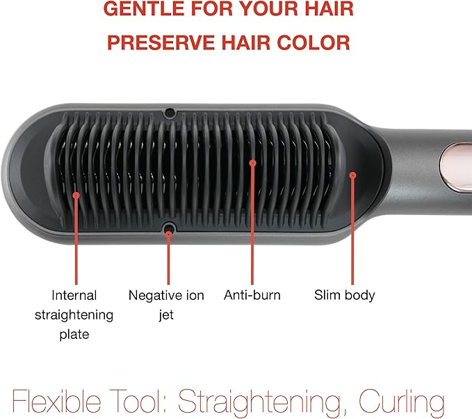 SWIE Straightening Brush Styler. Quicker, Easier and More Convenient Straightener for Smooth, Shiny and Frizz-Free Hair. Versatility in Styling - Straight, Soft Curl or Waves. for All Hair Types