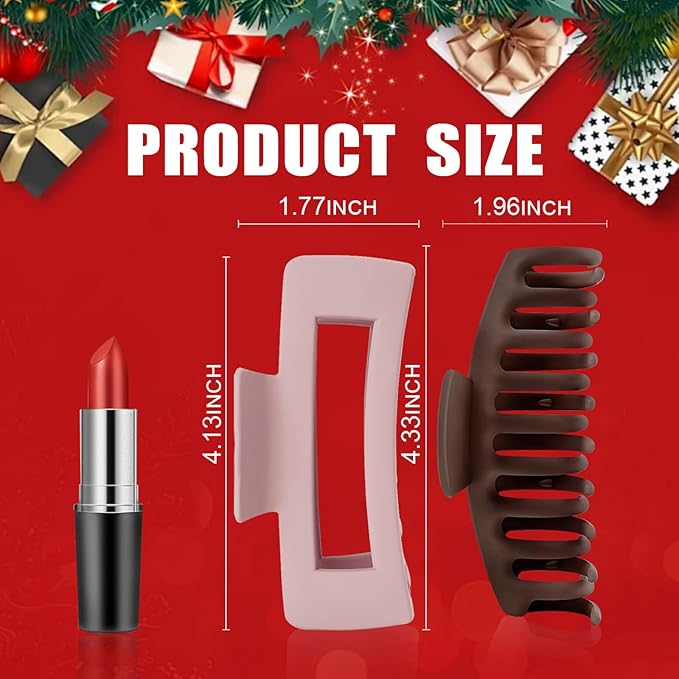 TOCESS Big Hair Claw Clips for Women - Neutral Large Claw Clip for Thin Thick Curly Hair 90's Strong Hold 4.33 Inch Nonslip Matte Jumbo Hair Clips (8 Pcs)