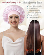 100% Mulberry Silk Bonnet for Sleeping Women, Real Pure Silk Bonnets, Double Layer Sleep Cap with Elastic Band for Curly Hair