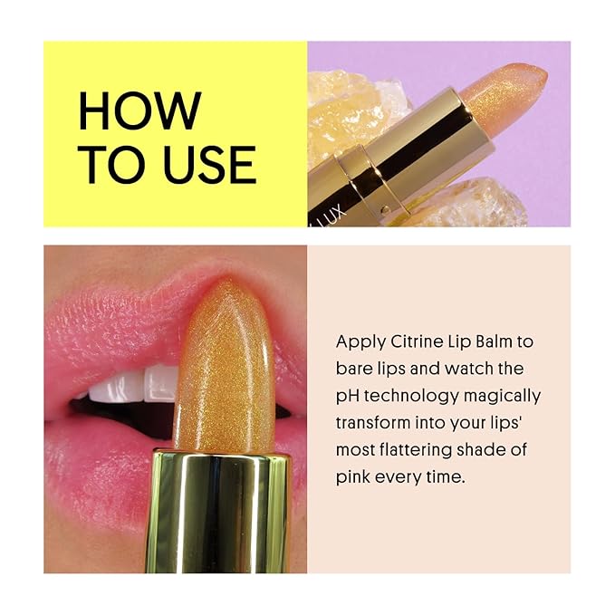 Winky Lux Citrine Glimmer Balm – Nourishing pH Lip Balm with Color Changing Golden Pink Tint, Hydrating Ceramides Soften Lips, Coconut Scent