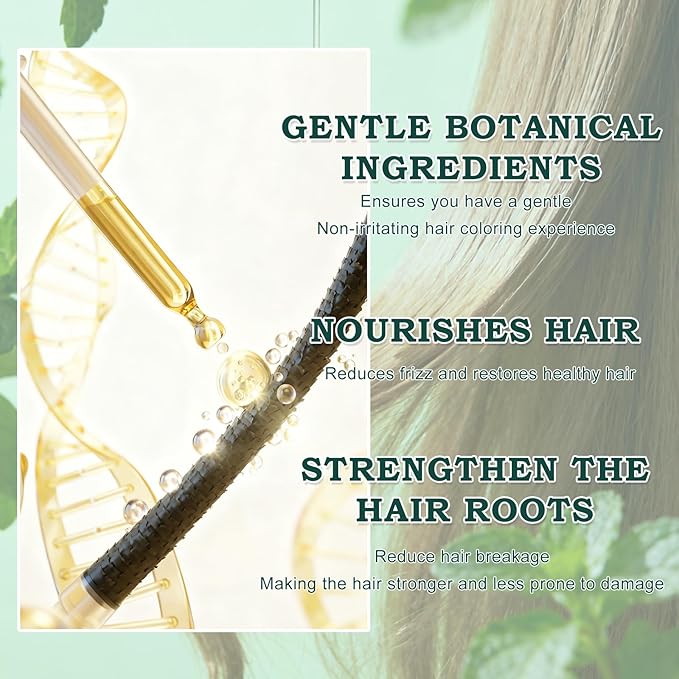 Mild Formula Long Lasting Hair Dye Set,Plant Extracts Hair Color Dye Cream,Plant Single Dose Dye,Nourishing Natural Shampoo, for Gray Coverage (Natural Black)