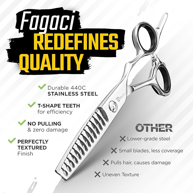 Fagaci Hair Thinning Scissors 6" with 440C Steel, Ultra Sharp & Superior Cuts Texturizing Shears, Extreme Durability Texturizing Scissors, Barber Thinning Shears, Hair Cutting for Women & Men