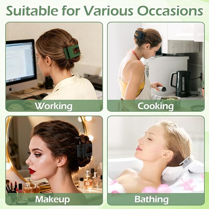 French Flat Hair Clips for Women 6pcs Hair Claw Clips for Thick or Thin Hair Matte Claw Clips for Girls Barrettes Non-Slip Strong Hold Hair Accessories for Women (Green)