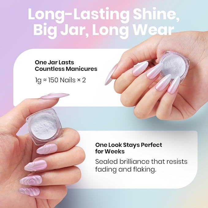 Beetles Chrome Nail Powder 2 Jars White and Purple Pearl Cromer Nail Powder for Gel Nail Mirror Effect Glitter Manicure Kit Pigment Nails Art Design Gifts for Women
