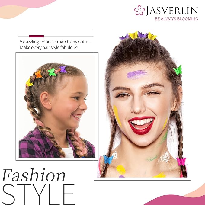 Butterfly Clips for Hair, Y2K Small Mini Hair Claw Jaw Plastic Aesthetic Accessories 90s Girls Women 8 Colors 50 Pcs (Neon Glow)