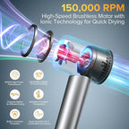 Hair Dryer, 150,000 RPM Brushless Motor, Ultra-Fast Drying with 3 Heat Settings & LED Lights, Negative Ion Technology, Quiet Lightweight Blow Dryer with Diffuser & Nozzle for Home, Salon, Travel Use