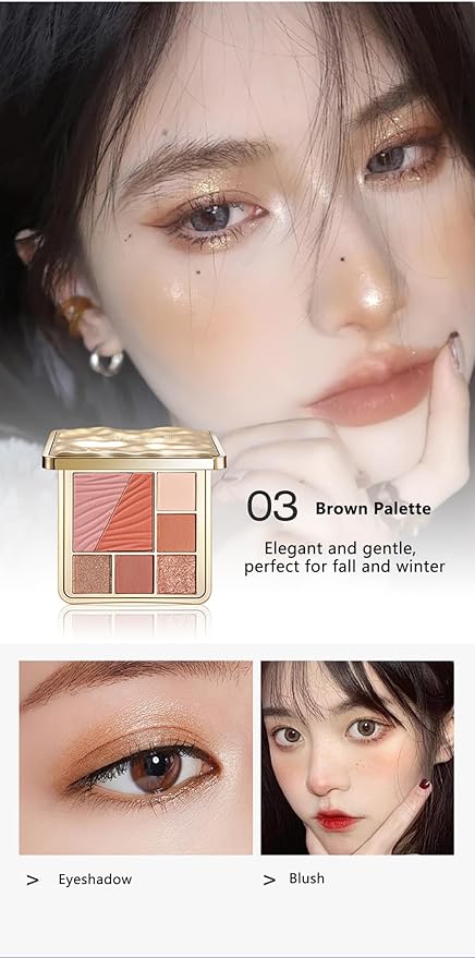 All-in-One Eyeshadow Palette, 7 Colors Eye Shadow Palette, Glitter, Matte, Shimmer Eyeshadows, Blush, Highlighter Contour Makeup Palettes, Highly Pigmented Waterproof Long Lasting. (Color 3)