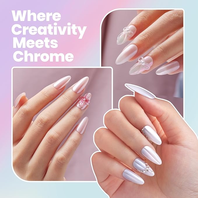 Beetles Chrome Nail Powder 2 Jars White and Purple Pearl Cromer Nail Powder for Gel Nail Mirror Effect Glitter Manicure Kit Pigment Nails Art Design Gifts for Women