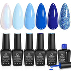 Beetles Blue Gel Nail Polish,6 Colors Baby Blue Glitter Aquarius Holy Water Collection Fall Winter Gel Polish Soak off Uv Led Lamp Nail Art Manicure Gifts for Women