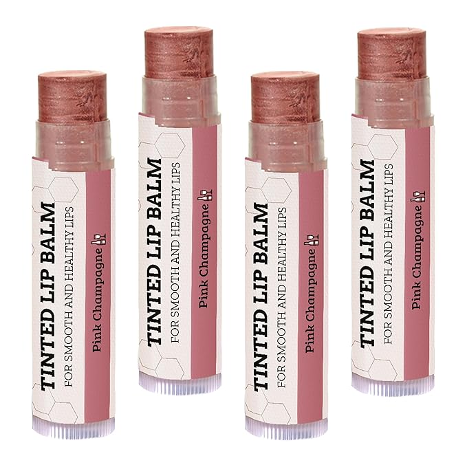 Earth's Daughter Tinted Lip Balm Stocking Stuffers 4-Pack of Pink Champagne Color - Beeswax, Coconut Oil, Cocoa Butter, Vitamin - Moisturize and Beautify - Paraben Free