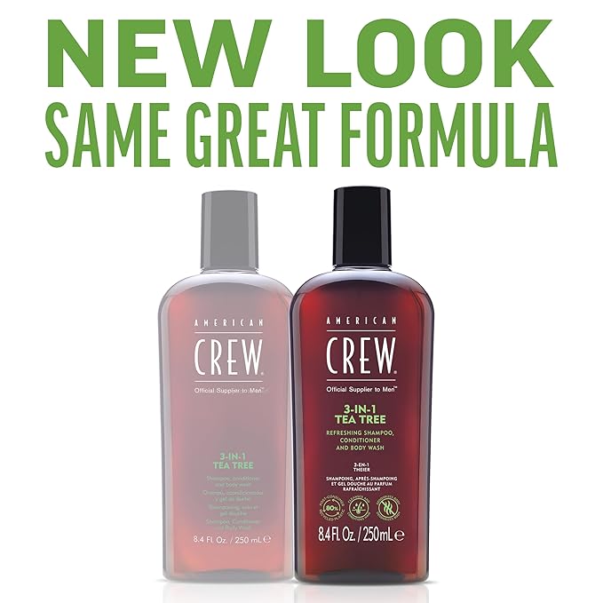 American Crew Shampoo, Conditioner & Body Wash for Men, 3-in-1, Gift for Men, Tea Tree Scent, 8.4 Fl Oz