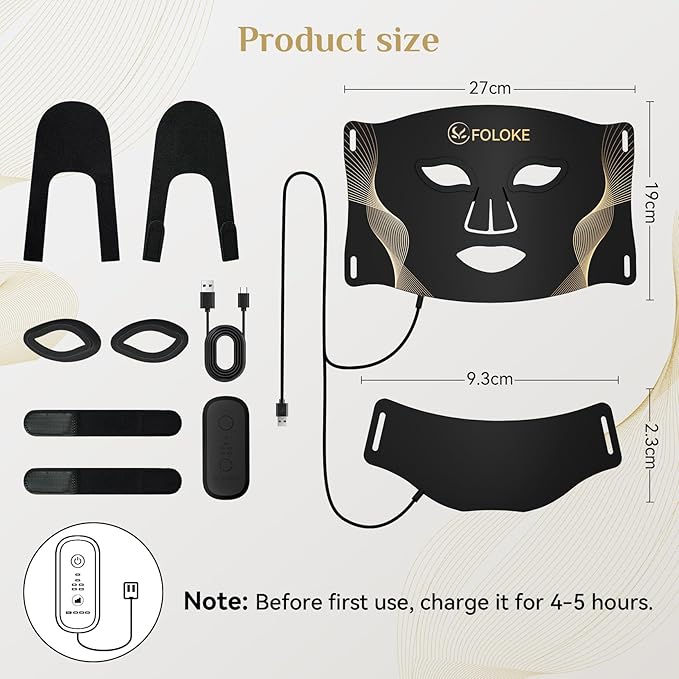 LED Light Therapy Mask Skin Care Mask & Neck, LED Red 630±5nm & NIR 830nm Wavelength for Home Use（Advanced Black）