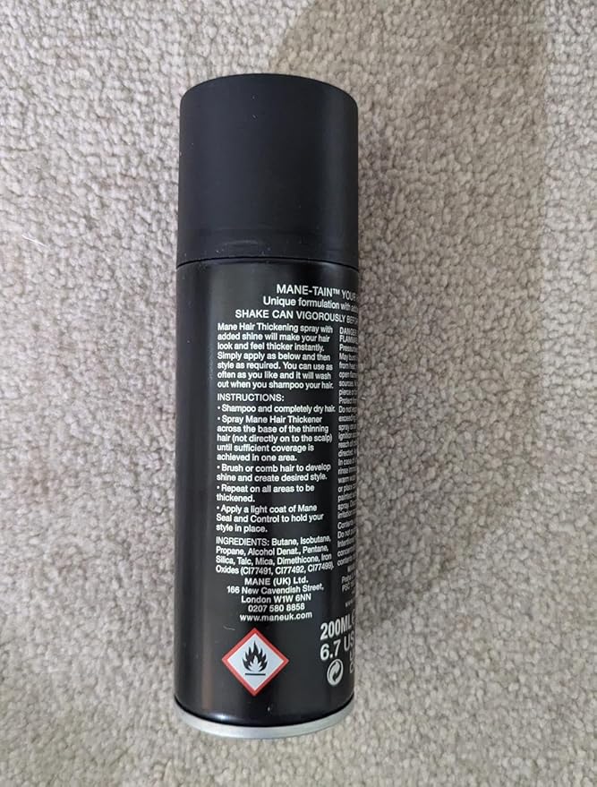 Mane Hair Thickening Spray & Root Touch Up, Instantly Thicker Hair for Men & Women, Fill in Hairlines and Hide Thinning and Fine Patches - Dark Brown, 12 Colors (6.76 oz)