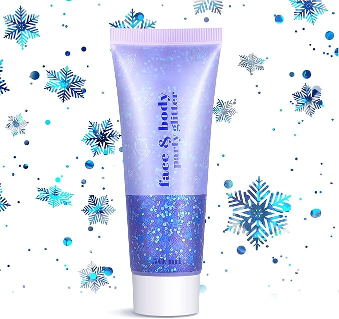Christmas Face Glitter - Holiday Gift for Women Girls, Chunky Sparkling Glitter Makeup, Party Costume Accessories Christmas Stockings (Blue Body Glitter)