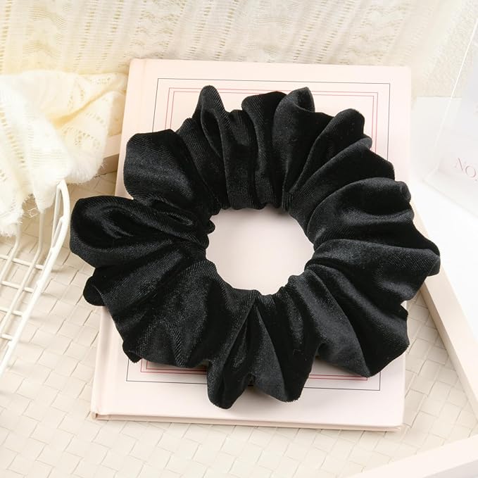CEELGON Black Big Velvet Scrunchie 6.5 Inches Jumbo Scrunchies Hair Ties Oversized Ponytail Holder for Thick Curly Hair Extra Large Hair Accessories for Women (Black)