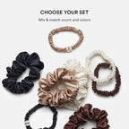 Clementine Sleepwear Organic Silk Scrunchie Set Ice Cream | 4 Skinny and 4 Midi Scrunchies Made with GOTS Certified Silk for Gentle, Frizz-Free Styling