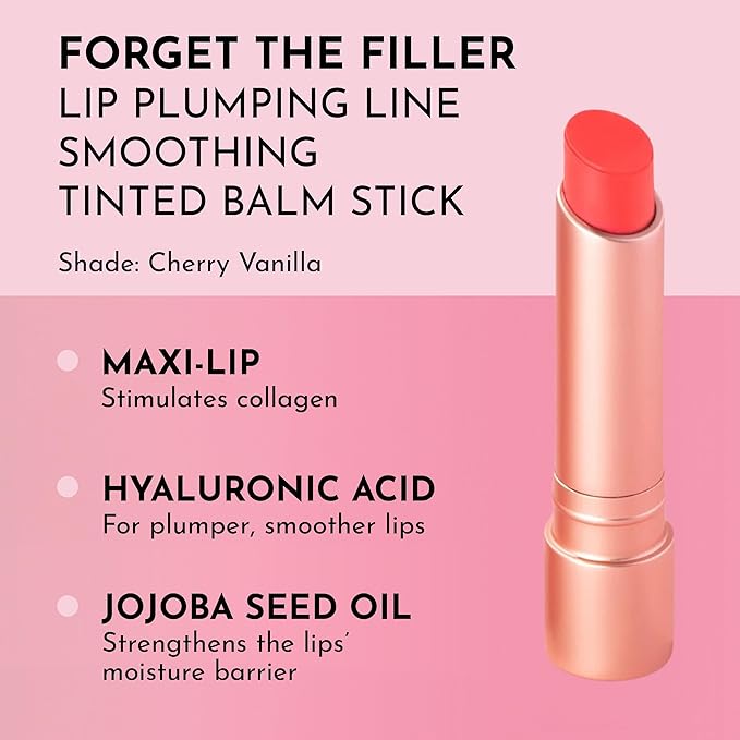 LAWLESS Women's Forget the Filler Lip Plumping Line Smoothing Tinted Balm, Cherry Vanilla, Red, 0.09 Ounce