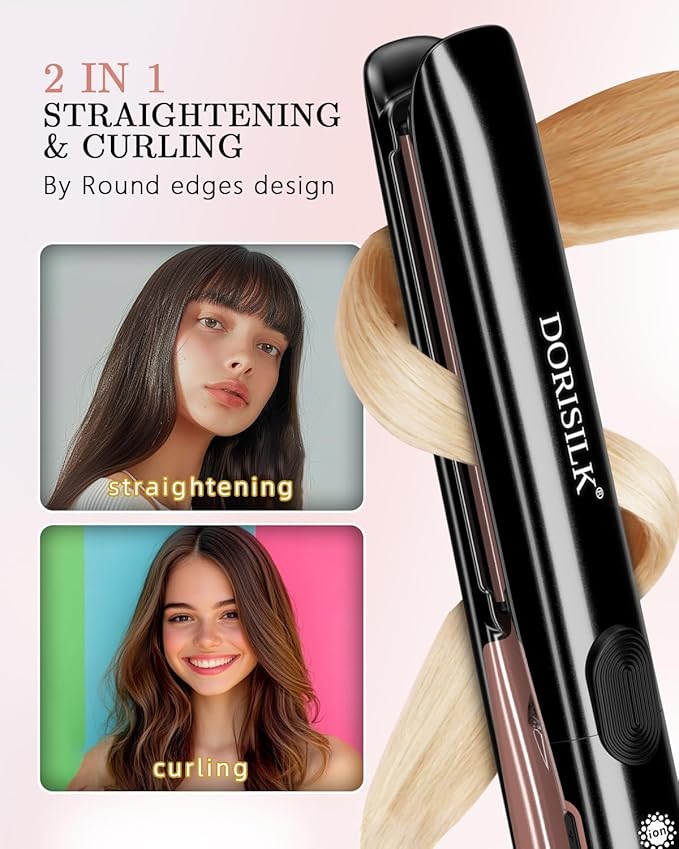 DORISILK 500 Degree High Temp Professional Hair Straightener，30s Fast Heating Ceramic Flat Iron ，2 in 1 Hair Straightener and Curler，Plasma Flat Iron Get Frizz-Free ，Dual Voltage for Travel Using