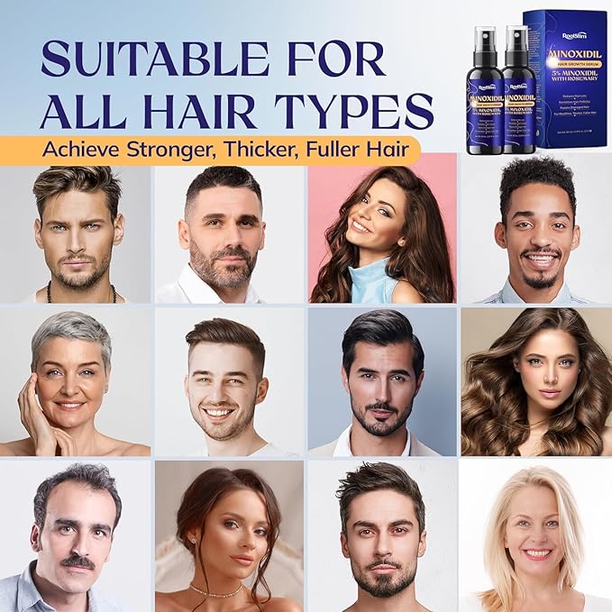 5% Minoxidil Hair Growth for Men and Women: 2-Pack Extra Strength Minoxidil Hair Loss Treatment Serum with Rosemary for Faster Stronger Thicker Hair Growth 4 FL OZ