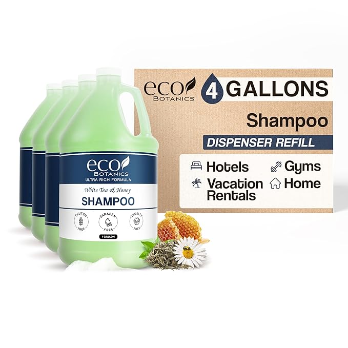 Terra Pure Eco Botanics Hotel Shampoo | 1 Gallon | Designed to Refill Soap Dispensers (Set of 4)