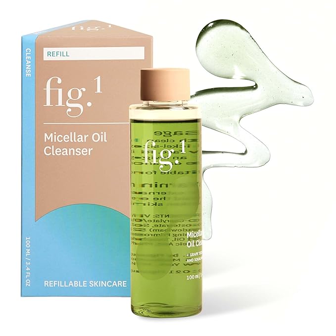Fig.1 Micellar Oil Cleanser Refill for Face - Makeup Remover Cleansing oil, Facial Cleanser - Squalane & Grapeseed Oil Formula, Cleanse without Clogging Pores, Acne-Prone Facial Skincare, 3.4 Fl/Oz