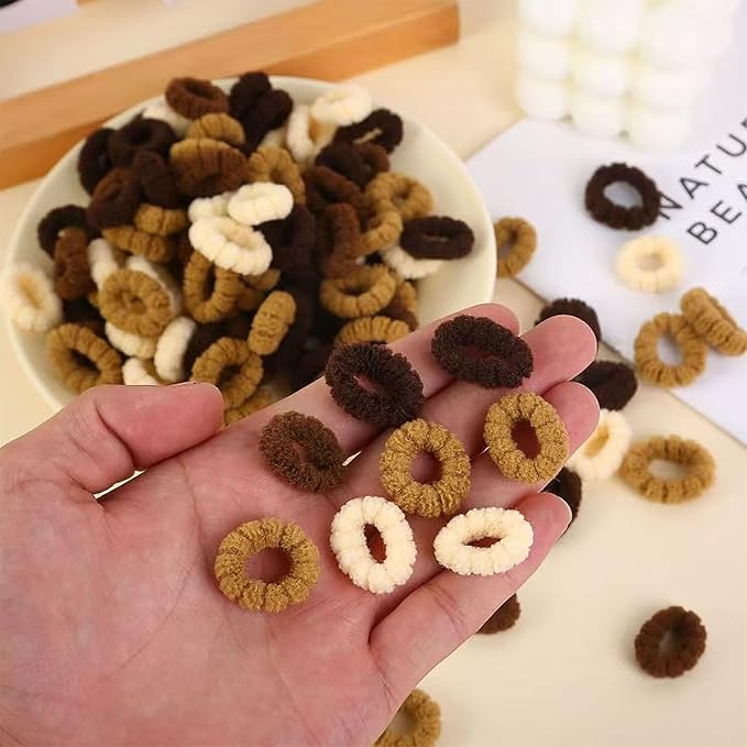 500 PCS Multicolor Cotton Hair Ties, Small Seamless Kids Hair Ties – Soft No-Crease Baby Hair Elastics for Girls, Kids & Toddlers, Gentle Ponytail Holders for Thin & Thick Hair. (BROWN)