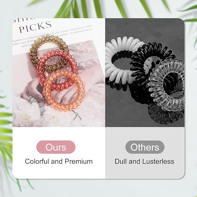 JessLab Spiral Hair Ties for Women, 10-Pack Traceless No-Damage Ponytail Holders, Coils Hair Bands for Girls, Assorted Colors