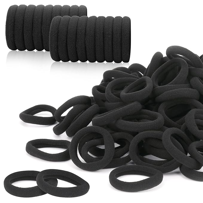 120PCS Black Hair Ties for Women, Seamless Soft Hair Bands Ponytail Holder, Elastics Hair Tie for Thick Thin Hair, No Damage Hairties Hair Accessories