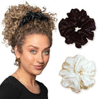 Silk Scrunchies Ponytail Holders – Oversized Mulberry Silk Scrunchies – Extra Large No Damage Hair Ties for Curly, Thick, and Thin - Hair Accessories for Women – Black & White, XL By Curlfriend