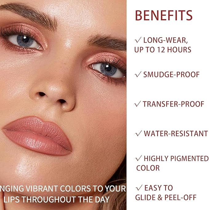 3Pcs Peel Off Lip Liner Lipstick Makeup, Chestnut Nude Brown Peel Off Lipgloss for Women Magic Lipstick 24 Hours Original Lip Liner Makeup Stain (#C, 1 Count (Pack of 3))