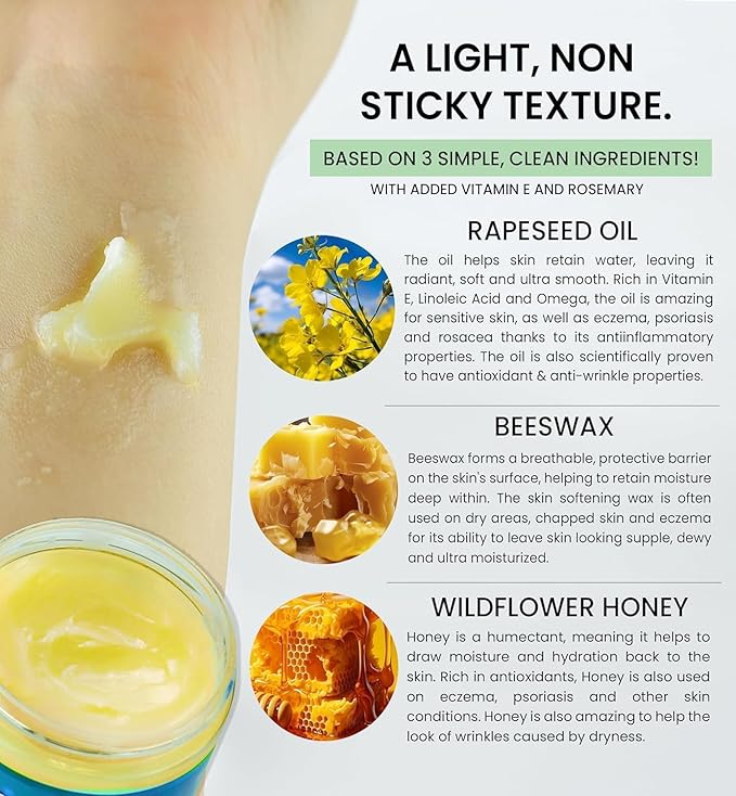 Beeseline Original - 100% Natural & Hypoallergenic Alternative to Petroleum Jelly - Lips, Hands, Baby, Makeup Remover and More (Glass Jar) (2 oz)