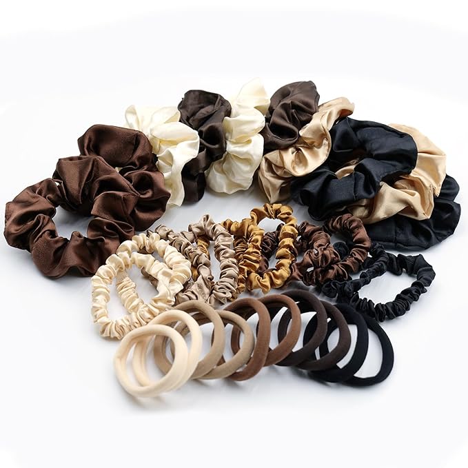 30 Pcs Hair Ties Scrunchies Set for Women - Big Satin Scrunchie for Girls Elastic Hair Bands Soft Small Hair Tie for Thick Thin Hair Ponytail Accessories for Birthday Party Gifts