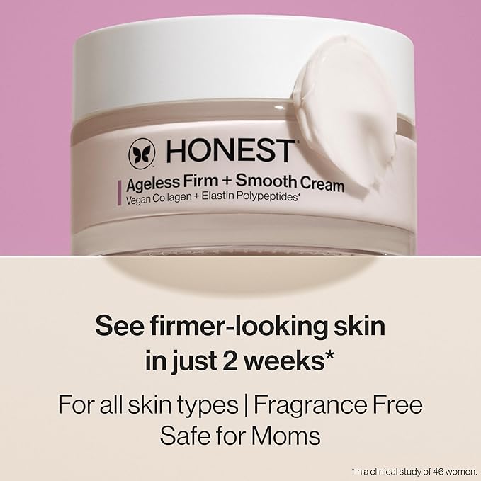 Honest Beauty Ageless Firm and Smooth Cream, Powered by Vegan Collagen Elastin Polypeptides, Firmer Smoother Looking Skin, Fragrance Free, EWG Verified, Cruelty-Free, 1.7 fl oz
