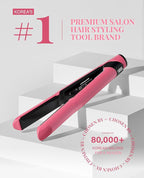 GLAMPALM Hair Straightener 1" Ceramic Flat Iron Infused with Vita C, Korea's No.1 Professional Salon Tool, 3D Swivel Cord & Dual Voltage, Digital LED(210°–450°), 20s Fast Heat-Up, Blush Pink (GP201T)